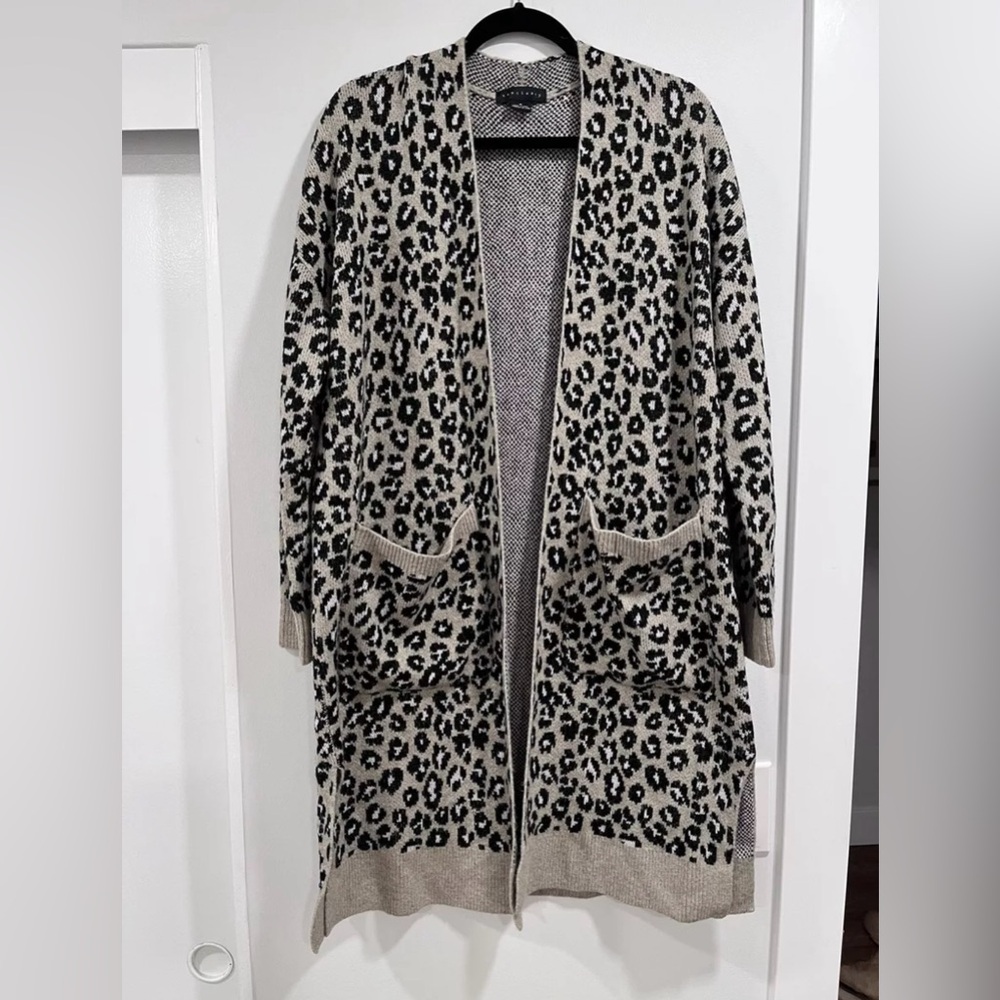 Sanctuary Leopard Cheetah Print Cardigan Knit Sweater Pockets Medium